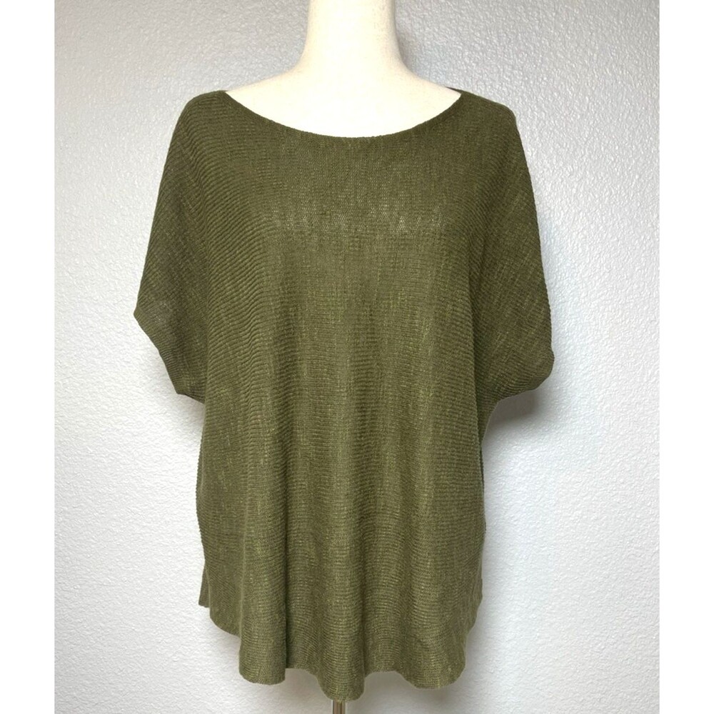 Eileen Fisher Linen Cotton Blend Tunic Top Size L sage oversized summer boho